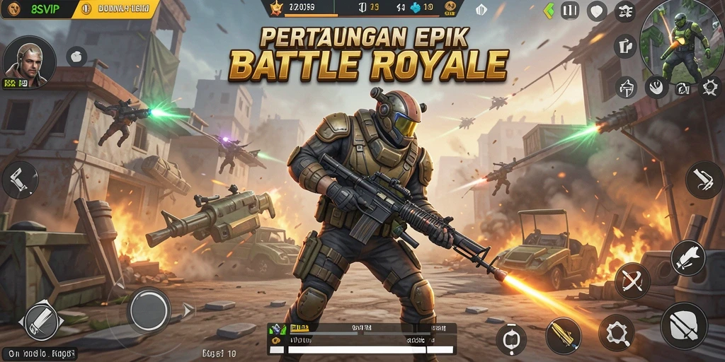 Tampilan seru gameplay Battle Royale 8SVIP yang mendebarkan.