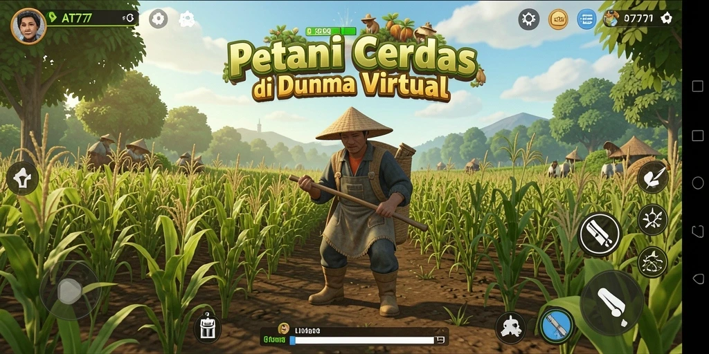 Screenshot menunjukkan aksi seru bertani di AT777 dengan tanaman subur.