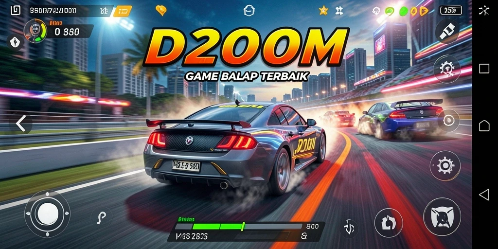 Screenshot gameplay D200M menampilkan aksi balap yang seru dan mendebarkan.