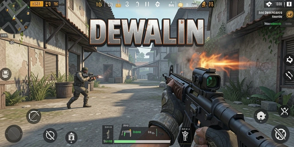 Tampilan gameplay menegangkan di DEWALIN dengan aksi FPS yang mendebarkan.