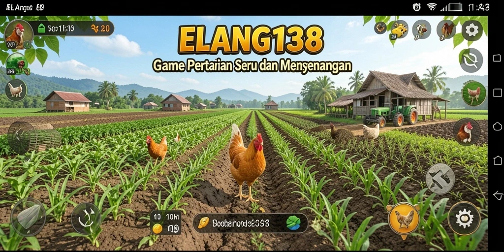 Tampilan gameplay ELANG138 yang menampilkan kebun yang rimbun dan berwarna.