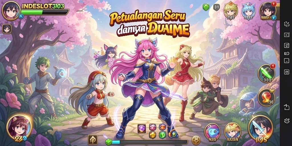 Screenshot utama INDESLOT303 menampilkan aksi seru dan karakter Anime.