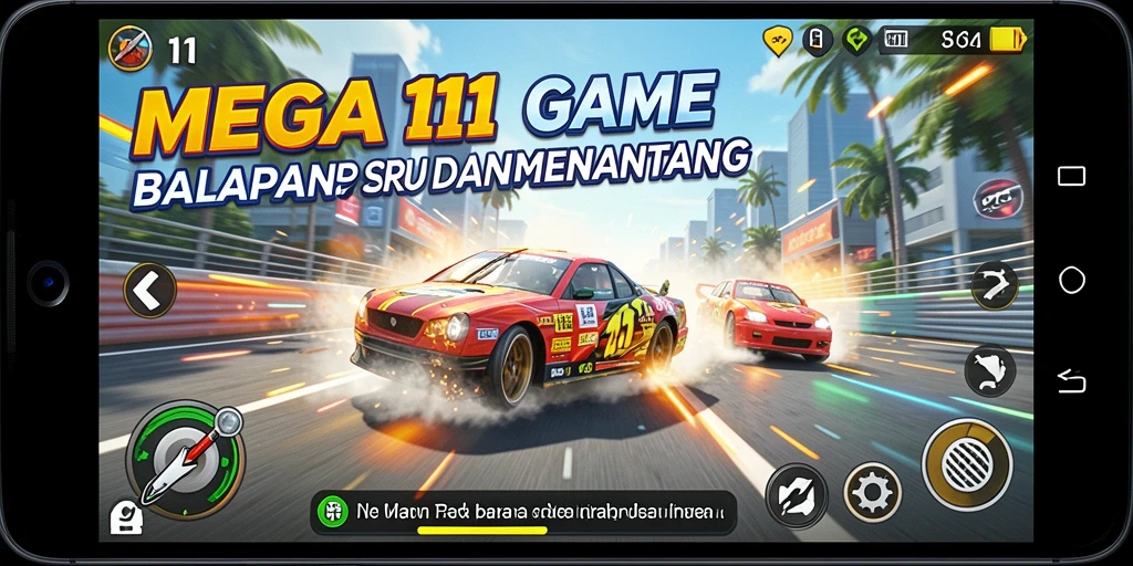 Gameplay memukau dari MEGA111 di lintasan balapan.
