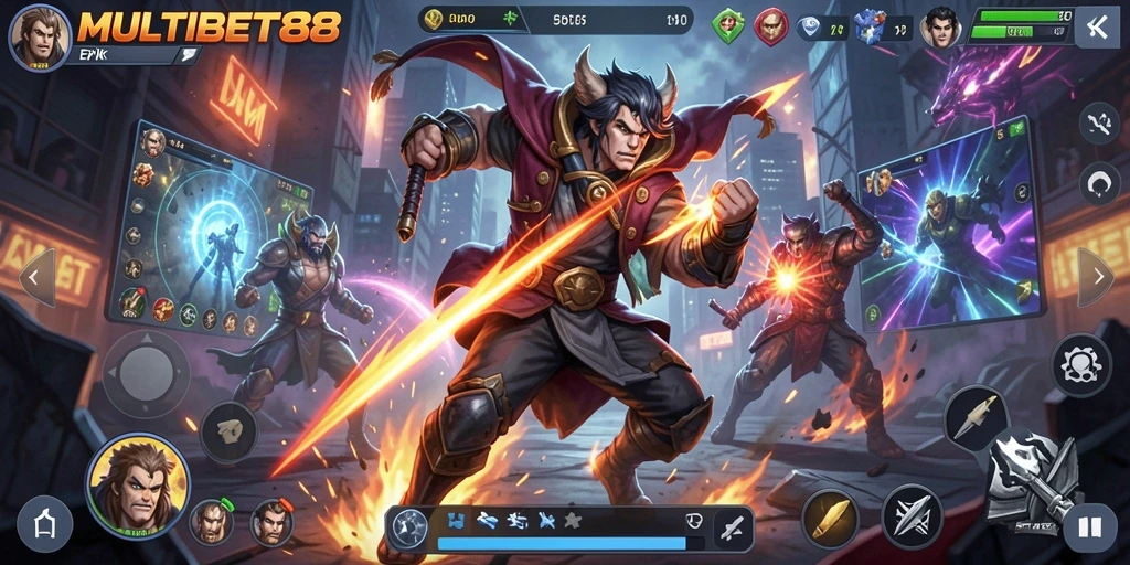 Tampilan gameplay <strong>MULTIBET88</strong> yang menegangkan dan penuh aksi pertarungan.