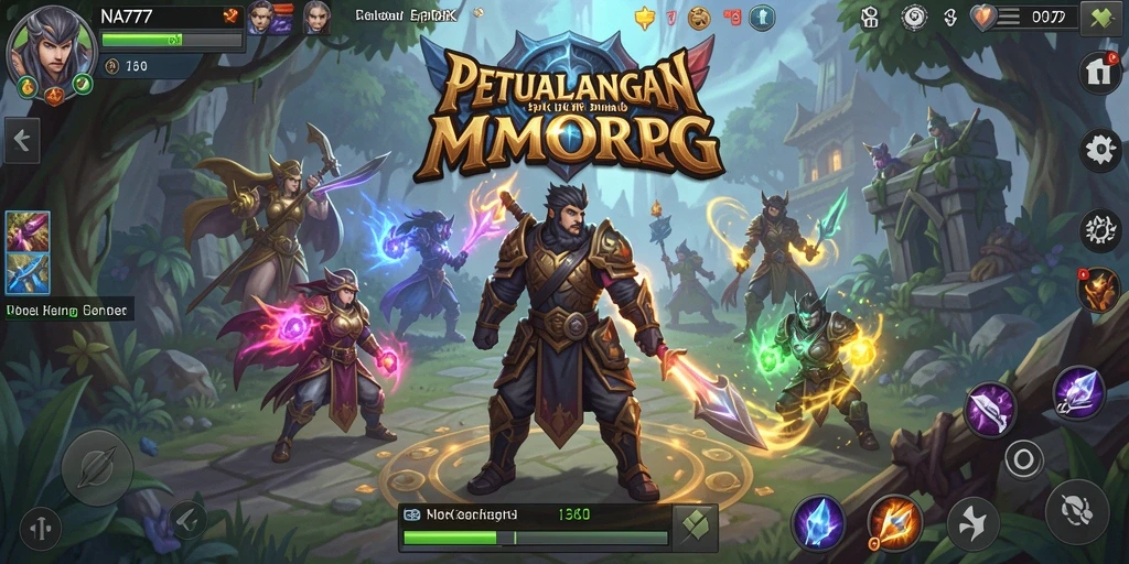 Tangkapan layar gameplay NA777 menampilkan pertempuran epik dalam dunia MMORPG.