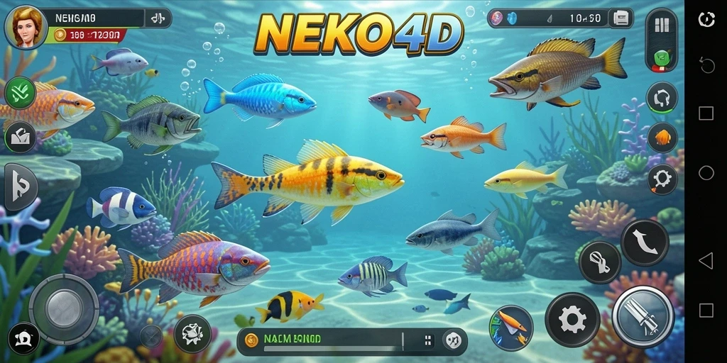 Tangkapan layar gameplay NEKO4D yang menunjukkan aksi menangkap ikan.