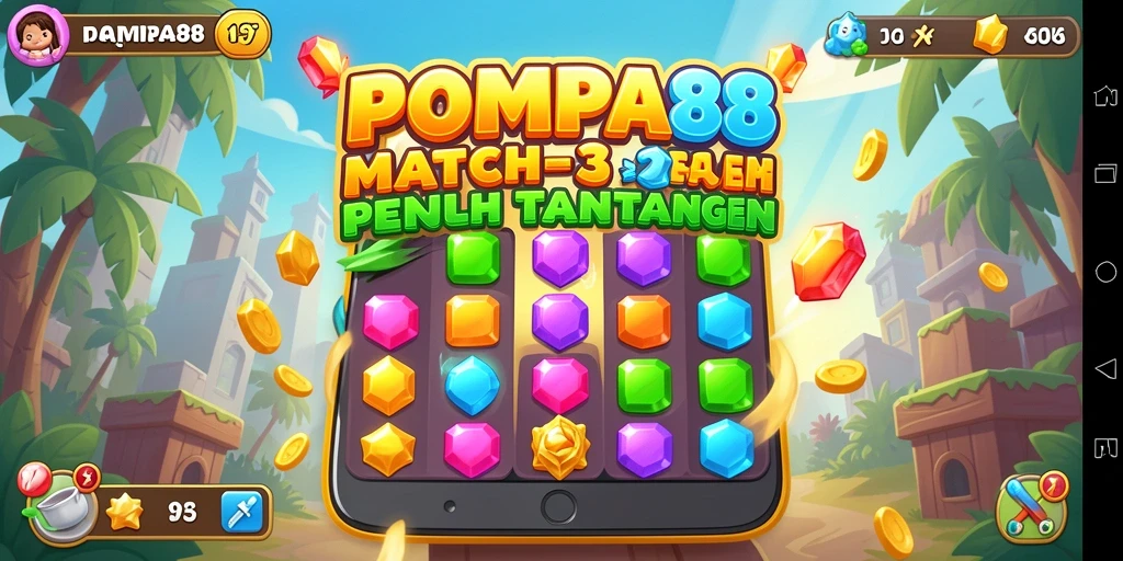 Gameplay seru POMPA88 dengan banyak level Match-3.