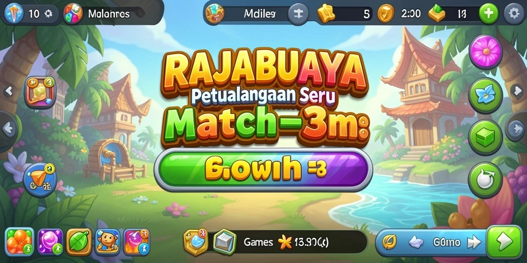Tampilan gameplay menarik di RAJABUAYA dengan berbagai batu permata berwarna-warni.